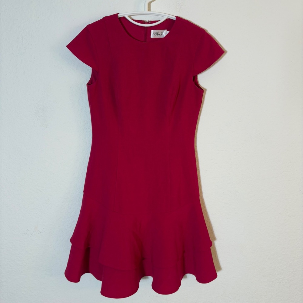 Eliza J Fit and Flare Dress Size 2 Magenta Pink Tiered Double Ruffle